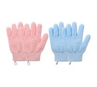 INOOMP Moufles Exfoliants Cinq Doigts, Lot de 4 Moufles en Tissu Jacquard, 2 Bleus et 2 Roses, pour Gommage Corps, Massage Dos et Bain, Compatibles Types de Peau, Usage Spa et Soin