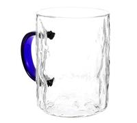 INOOMP Mug en Verre Borosilicate 300 Ml Poignée Bleue, Tasse à Café Multifonction Résistante la Chaleur pour Usage Domestique, Gobelet à Main pour Boissons Chaudes et Froides au Bureau