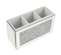 INOOMP Organisateur de Maquillage Miroir en Verre et Bois Argenté, 3 Compartiments Solides Antidérapants pour Brosses et Outils Cosmétiques à Usage Domestique