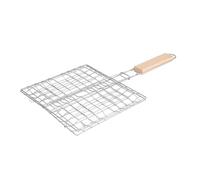INOOMP Panier à Poisson Cuit Portable en Acier Inoxydable Poignée en Bois | Grille Carrée pour Steak et Poisson, Usage Pique-niques et Camping, Poignée Isolante