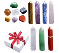 INOOMP Pierres Énergétiques de Cristal Hexagonales Portables, Ensemble de 7 Chakras pour Relaxation Boîte, Décoration Feng Shui et Présents de Pendaison de Crémaillère