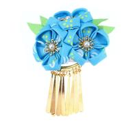 INOOMP Pince à Cheveux de Style Japonerie pour Kimono Bleu en Tissu Fleurs, Accessoire pour Cosplay et Fêtes Traditionnelles