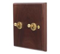 INOOMP Plaque D'interrupteur à Bascule avec Levier Solide en Bois Massif Marron de Type 86, Double Commande Murale Style Rustique et Vintage pour Maison