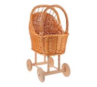 INOOMP Poussette en osier et rotin avec panier à fleurs et poignée pour décoration de fête de mariage, bonbons et friandises