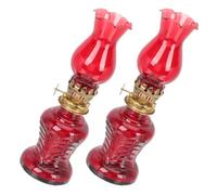INOOMP Rouge Lampe à Pétrole en Verre Vintage 2 Pièces | Style Lanterne Rétro Nostalgique, Finition Polie Transparente, Légère et Portable, Ambiance Romantique