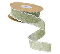 INOOMP Ruban en Lin Vert 10 Yards pour Décoration et Emballage Présent, Motif Bord Ondulé, Réutilisable et Facile à Couper pour Création DIY et Célébrations