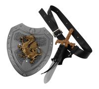 INOOMP Set D'accessoires Médiévaux pour Cosplay Comprenant Bouclier en Plastique et Épée de Guerrier avec Fourreau en Cuir Synthétique, pour Fêtes et Célébrations