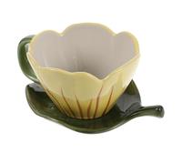 INOOMP Tasse à Café Tulipe en Céramique 320ml avec Soucoupe | Peinte à Main, Motif Floral Jaune, Anse Ergonomique, Usage Petit-déjeuner, Entretien Facile
