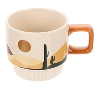 INOOMP Tasse en Céramique Vintage Beige 400ml, Base Plate Décorative | Style Nordique, Lignes Élégantes, Facile à Nettoyer, Robuste, pour Café, Eau, Bureau, Usage Quotidien