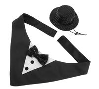INOOMP Tenue d'anniversaire pour Chien M 2 Pièces Costume Smoking Noir Chapeau Melon et Bandana Triangle, Vêtements de Cérémonie pour Chiots et Petits Animaux, Costume de Prince pour