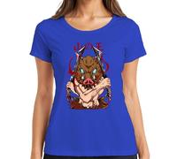 Inosuke T-shirt pour femme avec masque de sanglier et double lame, bleu, XXL
