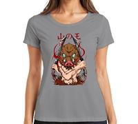 Inosuke T-shirt pour femme avec masque de sanglier et double lame, gris, M
