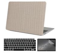 iNOTOGG Compatible avec MacBook Pro 13" 2022-2016, A2338 M1 M2/A2289/A2251/A2159/A1989/A1706 avec barre tactile et Touch ID, coque rigide à motif tressé avec protection de clavier et protecteur d'écran, bois