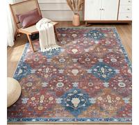 INOVADAY Boho Tapis de Salon Lavable en Machine 120x170 cm Rouge/Bleu