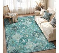INOVADAY Boho Tapis de Salon Lavable en Machine 140x200 cm Bleu/Vert
