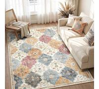 INOVADAY Boho Tapis de Salon Lavable en Machine 140x200 cm Orange/Rouge