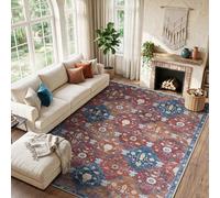 INOVADAY Boho Tapis de Salon Lavable en Machine 200x300 cm Rouge/Bleu