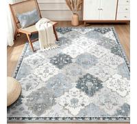 INOVADAY Boho Tapis de Salon Lavable en Machine 90x150 cm Bleu/Gris