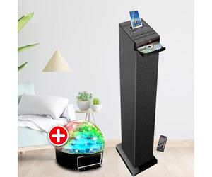 INOVALLEY Tour de Son Hifi 60W Noire avec Lecteur CD, Bluetooth, FM et USB, Télécommande, Jeu de lumière Boule LED, Colonne Chambre Salon