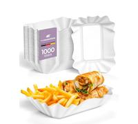 Inoverse 1000 Barquettes en Carton Écologiques, Assiettes Jetables 14 x 9 x 3 cm, Plateau en Papier pour Frites et Snacks, Vaisselle Jetable pour Fêtes