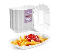 Inoverse 1000 Barquettes en Carton Écologiques, Assiettes Jetables 17 x 10 x 3 cm, Plateau en Papier pour Frites et Snacks, Vaisselle Jetable pour Fêtes, KUOB