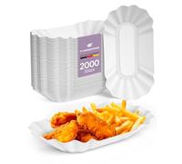 Inoverse 2000 Barquettes en Carton Écologiques, Assiettes Jetables 20 x 10 x 3 cm, Plateau en Papier pour Frites et Snacks, Vaisselle Jetable pour Fêtes