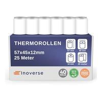 Inoverse EC-Cash Lot de 40 rouleaux de papier thermique 57 mm x 45 mm x 12 mm 25 m - Sans BPA Compatible avec imprimante de tickets de caisse bancaire