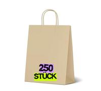 Inoverse Lot 250 Sacs Cadeaux Kraft Marron 22+10x28 cm Pochettes Papier avec Anse Solides Courses Cadeaux Fêtes Calendrier Avent DIY