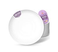Inoverse Lot de 100 assiettes en carton blanches - Rondes - 28 cm - Assiettes jetables en carton écologique - Vaisselle de fête - Assiettes à gâteau jetables