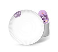 Inoverse Lot de 100 assiettes en carton blanches - Rondes - 30 cm - Assiettes jetables en carton écologique - Vaisselle de fête - Assiettes à gâteau jetables