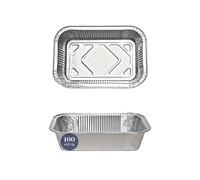 Inoverse Lot de 100 barquettes en aluminium avec couvercle - 887 ml - 21,7 x 11,2 x 5,4 cm - Pour barbecue, cuisine et pâtisserie - Bols de récupération des graisses jetables, passent au four et au