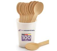 Inoverse Lot de 100 cuillère en bois réutilisable - Couverts jetables respectueux de l'environnement - cuillère en bois réutilisable - Cuillères à soupe jetables - Couverts réutilisables, INO-HL-100