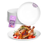 Inoverse Lot de 250 Assiettes en Carton Jetables Blanches 28 cm - Assiettes Rondes pour Gâteau et Dessert - Vaisselle de Fête Écologique pour Anniversaire, Buffet, Traiteur et Événements