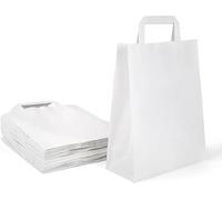 Inoverse Lot de 250 Sacs en Papier Kraft avec Anses, 18 x 08 x 22 cm, Grands Sacs en Papier Recyclables et Résistants pour Courses, pour Le Shopping, Boutiques et Cadeaux, Blanc