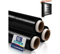 Inoverse Lot de 3 rouleaux de film étirable noir pour meubles et déménagements - 50 cm / 1,5 kg