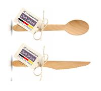 Inoverse Lot de 400 couverts en bois - 200 cuillères en bois, 200 couteaux en bois - Couverts jetables durables et biodégradables - Couverts en bois jetables solides