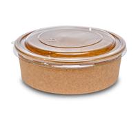 Inoverse Lot de 50 Bols à Salade en Papier Kraft Avec Couvercle - 1300 ml - Jetables - Pour Salades, Collations, Soupes, Céréales - Ronds, Durs - Marron