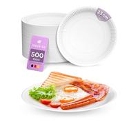 Inoverse Lot de 500 assiettes jetables en carton blanches respectueuses de l'environnement - Assiettes à gâteau jetables en carton - Rondes - 23 cm