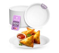 Inoverse Lot de 500 assiettes jetables en carton blanches - Vaisselle de fête écologique - Assiettes à gâteau jetables en carton - Assiettes rondes - 18 cm