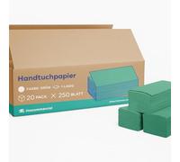 Inoverse Lot de 5000 feuilles de serviettes en papier, 25 x 23 cm, pliées en ZZ, vertes, serviettes en papier pour distributeur, à usage unique, 20 pièces x 250 feuilles