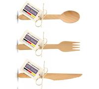 Inoverse Lot de 600 Couverts - 200 Fourchettes, 200 Cuillères, 200 Couteaux en Bois - Jetables Durables et Biodégradables