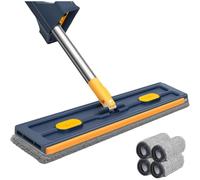 Inovia Balai Serpillère - Système Essorage Mains Libres pour Ne Plus Jamais Vous Salir Les Mains, avec 4 Tampons De Nettoyage en Microfibre, Mop Humide Et Sec avec Rotation A 360 Degrés (Bleu)