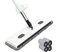 Inovia Balai Serpillère - Système Essorage Mains Libres pour Ne Plus Jamais Vous Salir Les Mains, avec 4 Tampons De Nettoyage en Microfibre, Mop Humide Et Sec avec Rotation A 360 Degrés (Blanc)