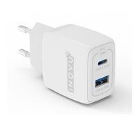 INOVU ICU1A1C25WG - Chargeur Secteur/Mural USB-C - Compatibilité Smartphone, Tablette, Petit électronique - Jusqu'à 25W (USB-C) - Port USB-A/USB-C - Blanc
