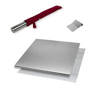 INOXLM Box 3 pièces planche à découper/planche à découper+tarot/spatule+rouleau à pâtisserie étui en tissu|Plan de travail en acier inoxydable, différentes tailles pour cuisine, bar, restaurant,