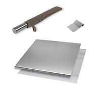 INOXLM Box Lot de 3 planches à découper/planche à découper+tarot/spatule+rouleau à pâtisserie étui en tissu|Plan de travail en acier inoxydable, différentes tailles de cuisine, bar, restaurant,