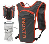 INOXTO Gilet d'hydratation de course à pied, sac à dos léger isotherme avec poche d'eau de 1,5 L pour randonnée, cyclisme, course, marathon pour homme et femme (Gris/orange)