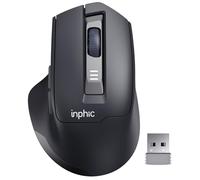 INPHIC M9 Souris sans fil rechargeable, ergonomique 2,4 G avec nano récepteur USB pour ordinateur portable, PC, niveau de batterie visible, 2400 DPI, clic silencieux, noir