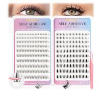 INPING Faux Cils Autoadhésif, 2 Style Wispy Manga Cluster Lashes Sans Colle | 220Pcs, Bande Transparente, C Curl Faux Cils Press on, Professionnel Le Salon, Débutant DIY, Maquillage rapide, 8-16mm