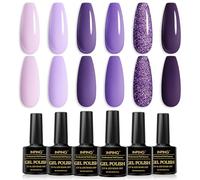 INPING Vernis Gel UV Semi Permanent, 6 Couleurs Lila Violet Foncé Lavande Pailleté, Soak off UV/LED Vernis à Ongles Pour Débutant Nail Art DIY, 8ML